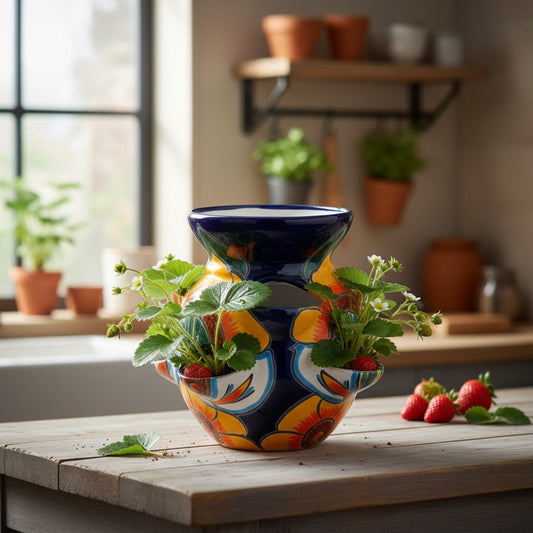 Talavera Strawberry Planter | Sunflower Lily Design