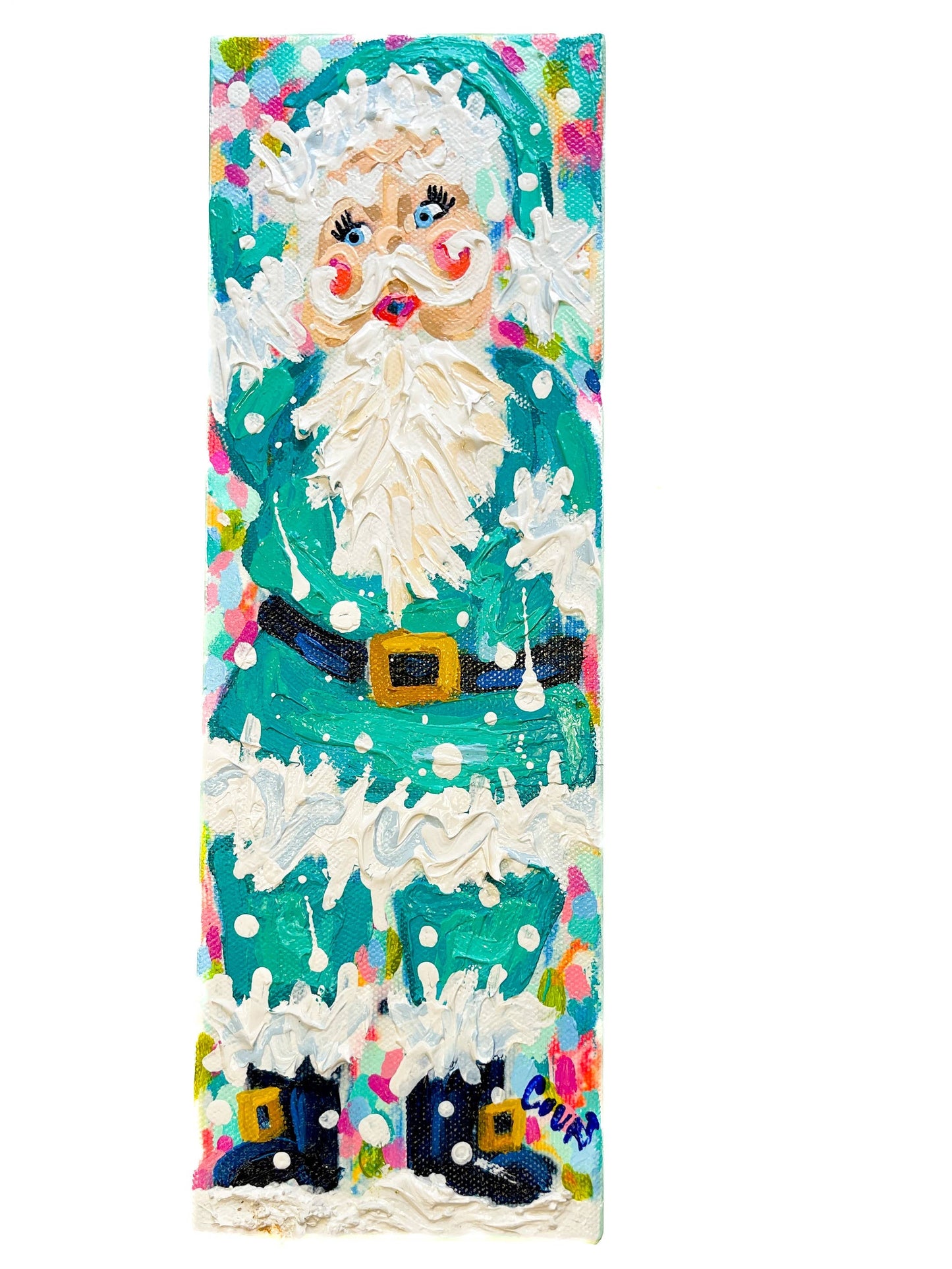 Turquoise Vintage Santa Original Painting