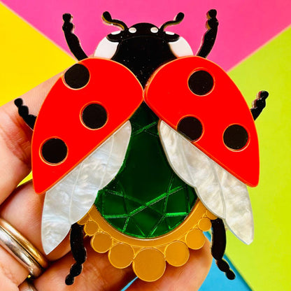 Victorian Age Inspired Insect Jewels Statement Acrylic Brooch - Ladybug by Makokot Design