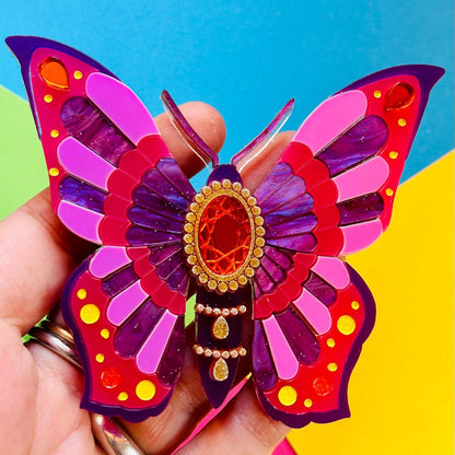 Victorian Age Inspired Insect Jewels Statement Acrylic Brooch - Purple Butterfly by Makokot Design