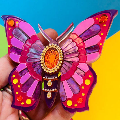 Victorian Age Inspired Insect Jewels Statement Acrylic Brooch - Purple Butterfly by Makokot Design