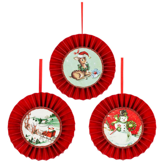 Vintage Holiday Disk Ornaments Set of 3 Quirks!