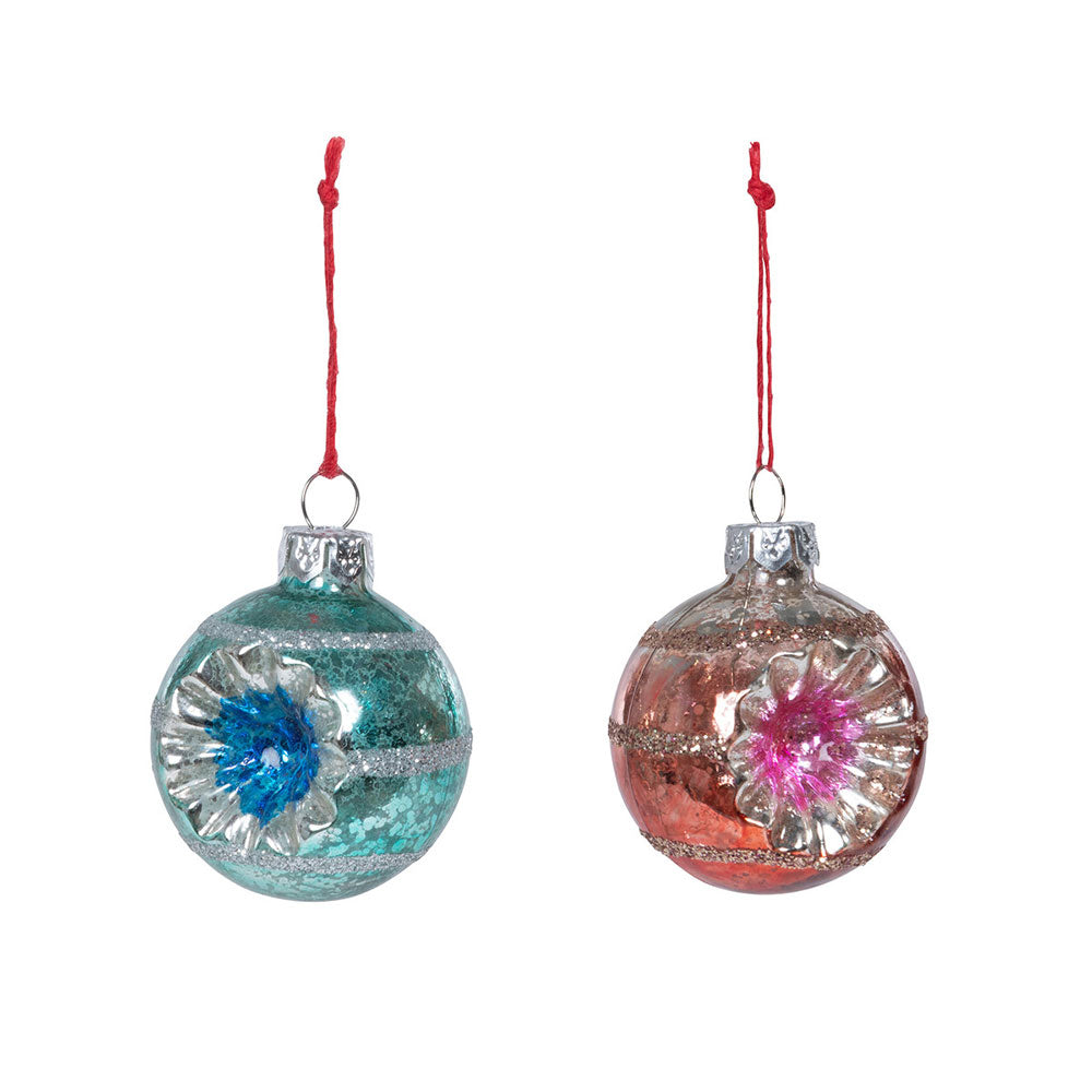 Vintage Reflector Ball Ornaments Pink & Blue Set of 2 Quirks!