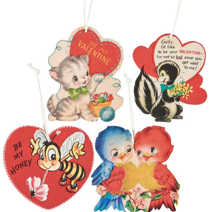 Vintage Valentine Ornament or Magnet Set of 4 Quirks!