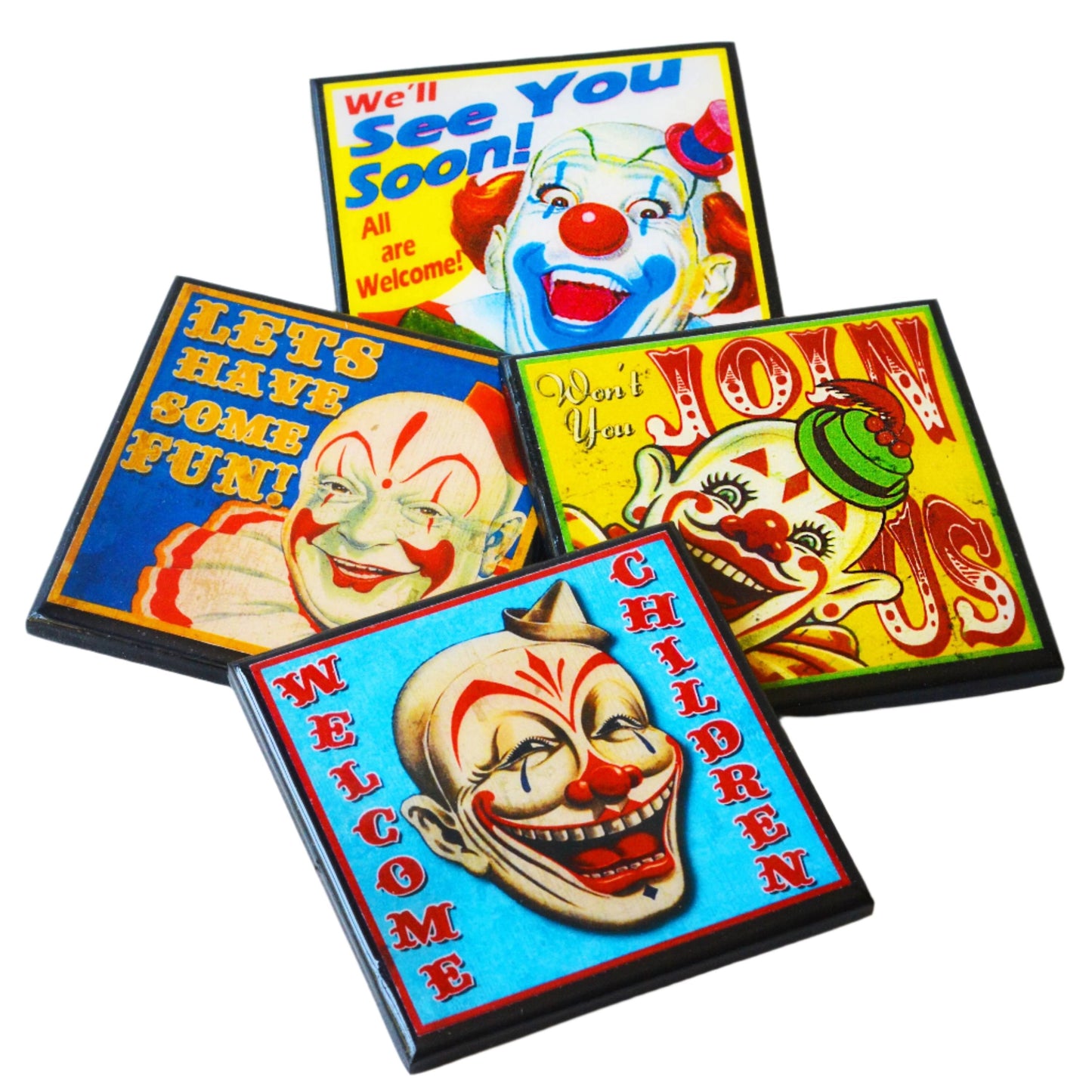 Creepy Clown Halloween Drink Coaster Set Quirks!