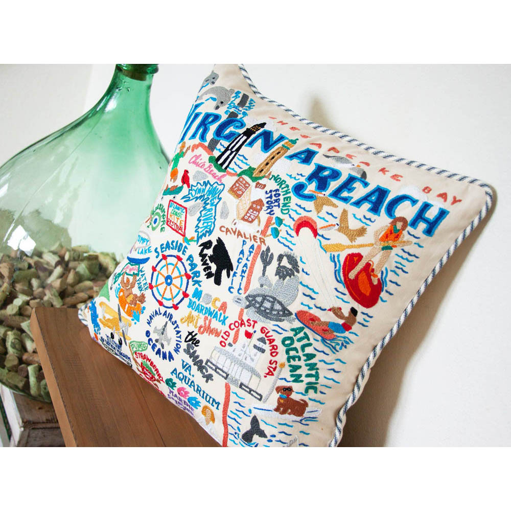 Virginia Beach Hand-Embroidered Pillow by CatStudio Quirks!
