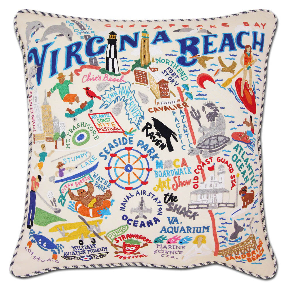Virginia Beach Hand-Embroidered Pillow by CatStudio Quirks!