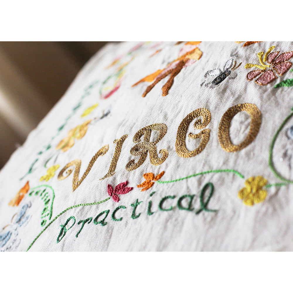 Virgo Astrology Hand-Embroidered Pillow by Cat Studio Quirks!