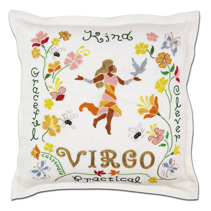 Virgo Astrology Hand-Embroidered Pillow by Cat Studio Quirks!