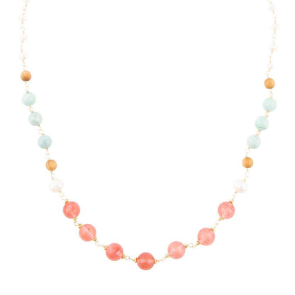 Watermelon Kiss Mint Jasper Golden Long Necklace