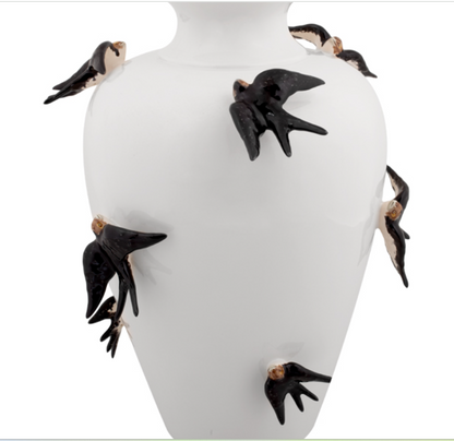 Large White Vase with handcrafted black swallows Fragola