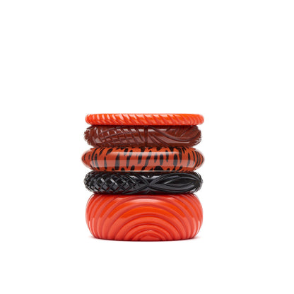 Wide Papaya Heavy Carve Fakelite Bangle by Splendette - MEDIUM