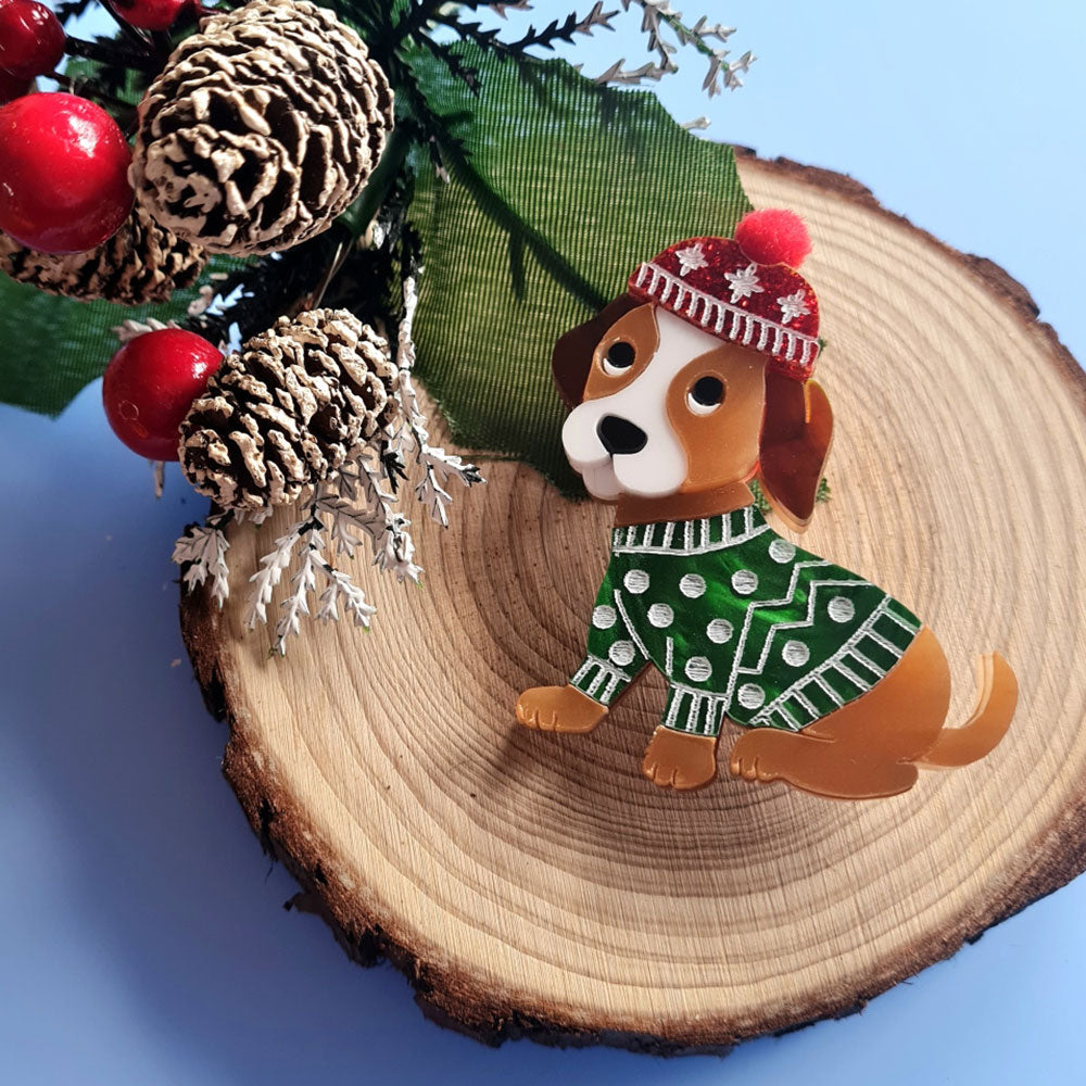 Winter Puppy Brooch by Cherryloco