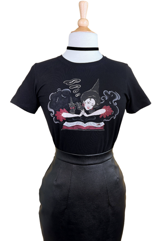 Witch Bible Fitted Tee in Black - SMALL Quirks!