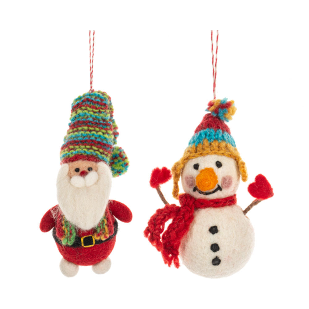 Felted Wool Santa & Snowman Ornaments Set of 2 Quirks!