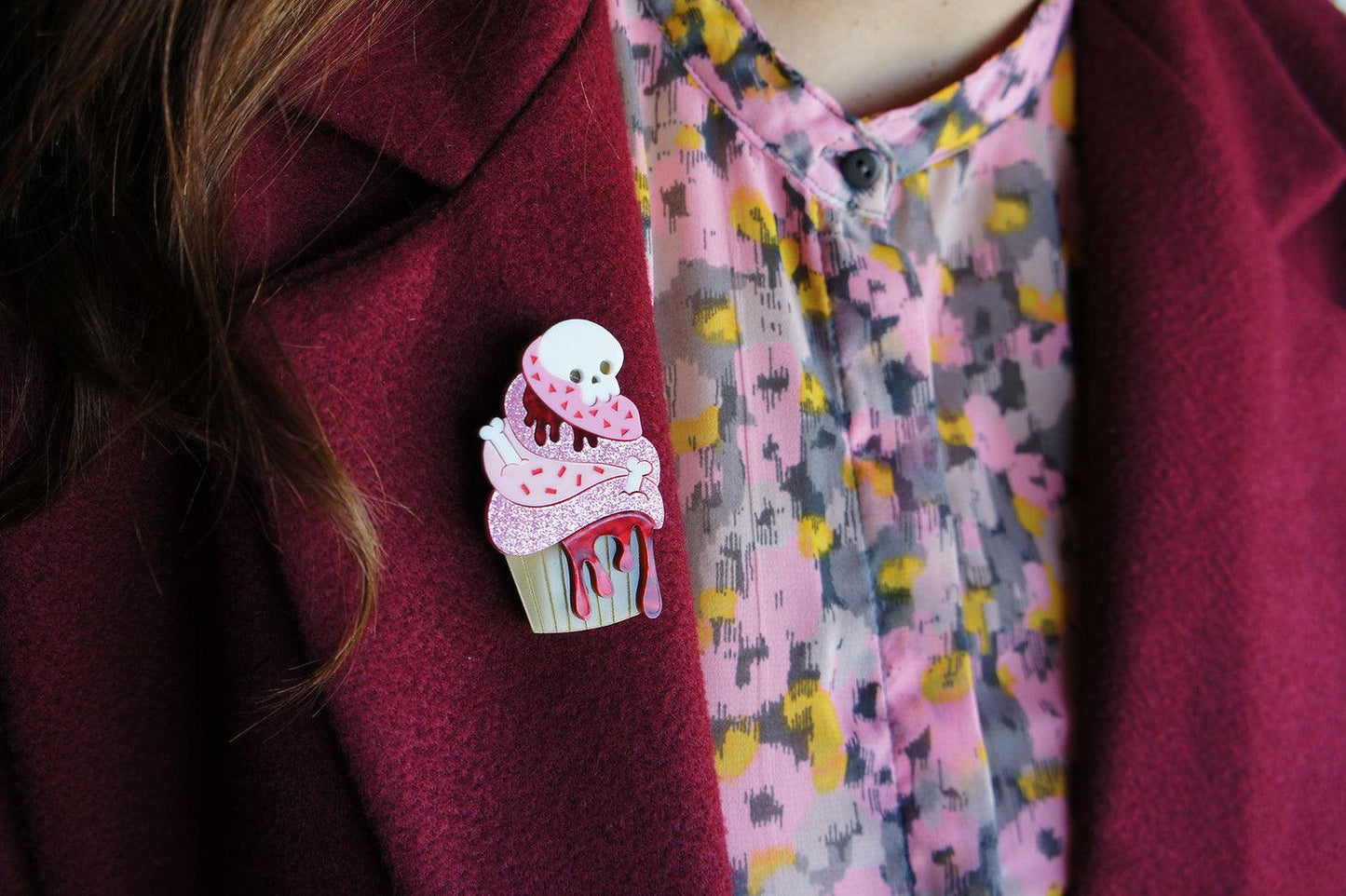 Zombie Cupcake Halloween Brooch by Laliblue